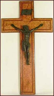 Solid Metal Christ on Wooden Crucifix 19th C