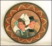 Wooden Plate Breton Quimper Yvon