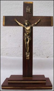 Altar Crucifix Rosewood Golden Spelter Bronze Ste Anne Auray 1940