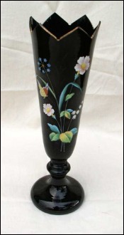 French Large Jet Black Enameled Opaline Vase 1870