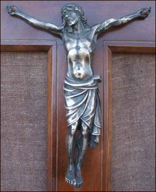 Wall Crucifix Silvered Bronze Christ Walnut Cross 19 th Century