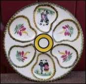 French Majolica Dancers Oyster Plate Henriot Quimper