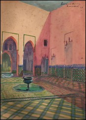 French Orientalist Watercolor Morocco Marrakesh Guiraud Riviere Art Deco 1933