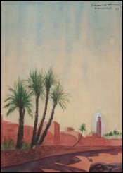 French Orientalist Minaret Marrakesh Guiraud Riviere Art Deco 1933