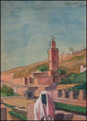 Orientalist Watercolor Morocco Guiraud Riviere Jamia Palace Fez 1933