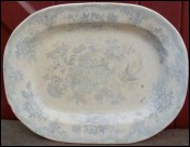 Large Blue White Asian Pheasant Platter Dish Staffordshire 1870