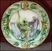 Jeanne Arc French Majolica Plate Sarreguemines 1890