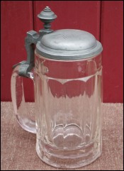 German Faceted Glass Pewter Lid Beer Stein Engraved Weigand 1880
