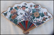 Fan Shaped Decorative China Porcelain Bird Flowers Gilt