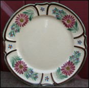 Dahlia Plate HB Quimper Red Cross French Faience