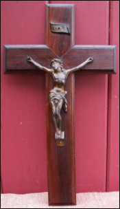Rosewood Crucifix Spelter Bronze Christ 1880
