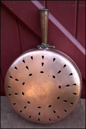 French Cut Copper Daisy Engraved Bed Warmer 1920