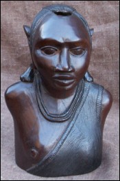 Maasai Warrior Head Wood Carved African Sculpture 1980