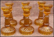 Amber Pressed Glass 6 Miniature Candlestick Portieux