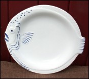 Blue White Fish Plate French Faience Pornic no Quimper