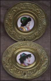 Pair Vienna Porcelain Portrait Cabinet Plate Embossed 1890