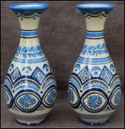 Henriot Quimper Blue White Baluster Vases Faience