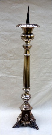Large 29 1/2 Altar Candlestick French Silverplate Brass