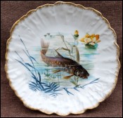 Rainbow Trout Limoges Hand Painted Scalloped Plate Gilt