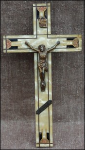 Art Deco Crucifix Spelter Bronze Christ Brass Inlayed 1935