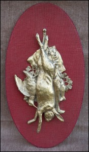 Hunting Trophy Wall Plaque Gilt Bronze Relief Hare Woodcock Turbot Pike Trout 1900
