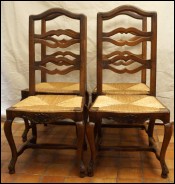 Set 4 Louis XV Provencal Dining Chairs Walnut Rush  19th Century