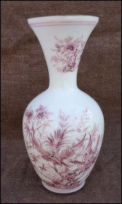 Victorian Opaline Vase Hand Painted Birds of Paradise Huy