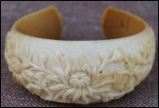 French Vietnam Annam Mum Flowers Ivory Carved Bracelet Indochina