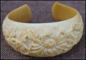French Vietnam Annam Mum Flowers Ivory Carved Bracelet
