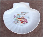 Sea Fish Scalloped Oyster Plate Mehun Porcelain 1960
