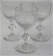 3 Pressed Stem Glass Goblets Etch Engraved Meisenthal