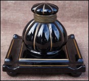 Elegant Inkwell Black Gold Enameled Ceramic 1890