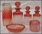 Baccarat Bamboo Twisted Amber Set Bottles Boxes Tidy Dish Paris 1880