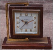 Bayard Modernist Rotating Alarm Clock Gilt Brass Rosewood