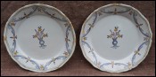 Pair Plates Nevers Grisaille Floral Decor Revolution Late 18th C