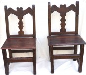 Antique Pair Rustic Spanish Carved Wood Chairs Baluster Heart 17th C