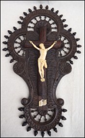 Christ Wall Crucifix Cut Carved Turned Wood Quimper Brittany