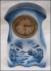 Vintage Small Mantel Desk Clock Dutch Faience Egyptian Decor