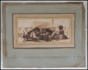 Orientalist Dog Hitch Childs Ink Wash Painting A G DECAMPS 1803-1860