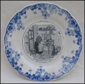 Genty Badonviller Transferware Porcelain Humour Plate "Afternoon Tea" 1920