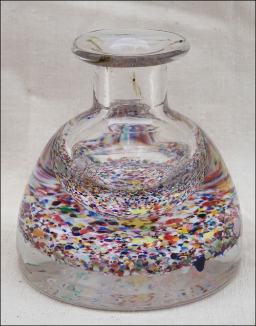 Bohemian Art Glass Inkwell Paperweight Multicolor Canes 1920