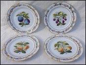 Old Paris Gilt Hand Painted Porcelain 4 Dessert Plates Fruits Mono HM 19th C