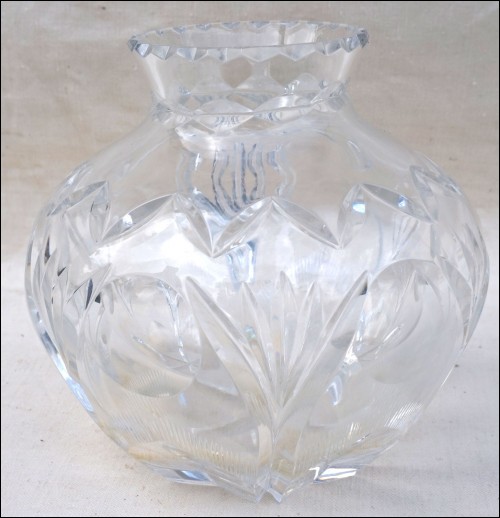 Val St Lambert Clear Cut Crystal Bowl Vase 1950's