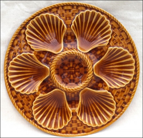 Oyster Plate Basketwave Honey Faience Longchamp 1960's