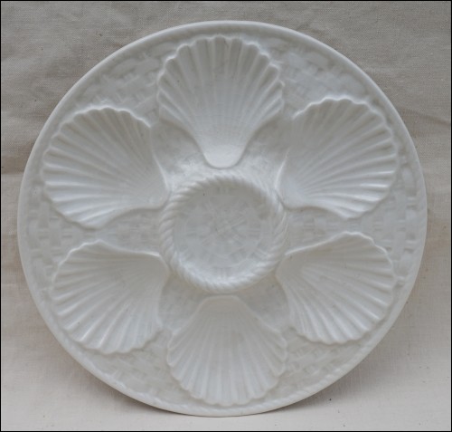 Oyster Plate Faience White Basketweave Longchamp 1970