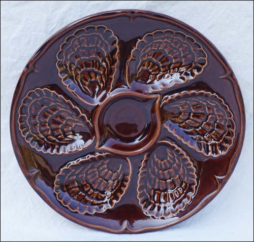 Oyster Plate Chocolate Enameled Faience Fleur De Lis Blois