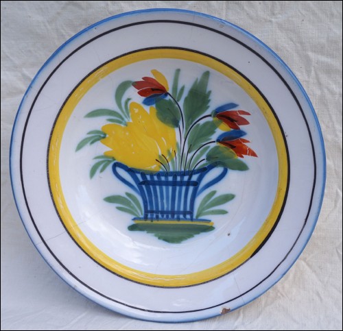 Faience Decorative Plate Basket of Flowers Nevers 19th C