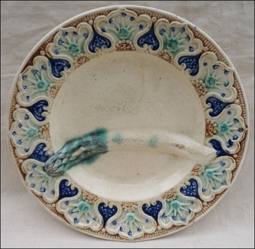 Asparagus Plate Enameled Majolica Wasmuel 1890