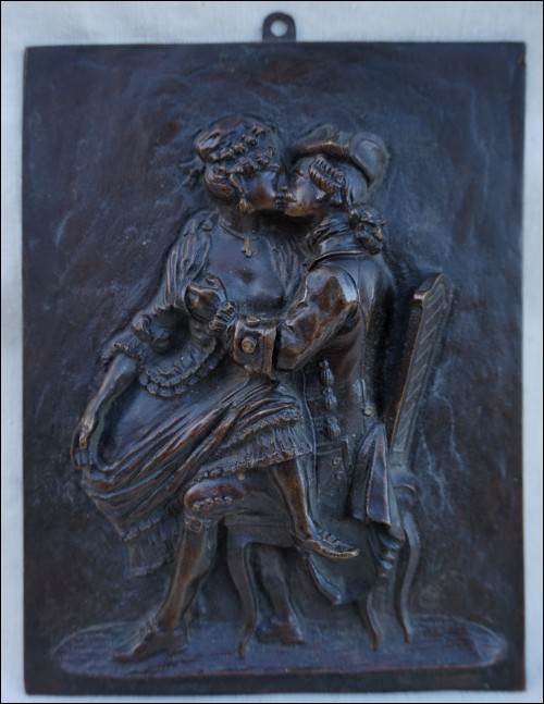 Erotic Bronze Plaque Soldier Soubrette 18th C