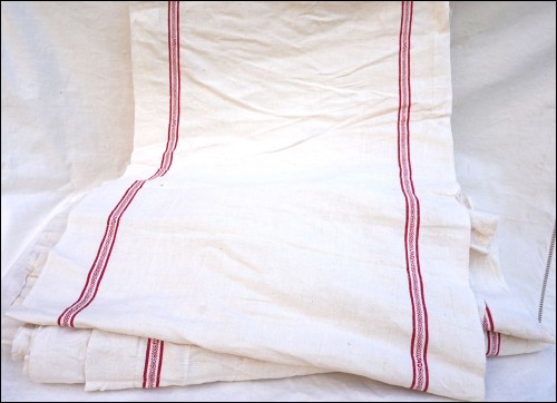 19 Yards Red Striped Linen Fabric Toweling Towel Washed Uncut